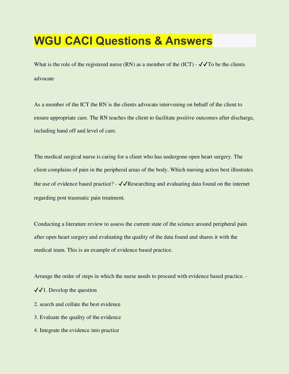 Preview image for WGU CACI Questions & Answers | 150 Questions with 100% Correct Answers | Verified | Latest Update | 40 Pages